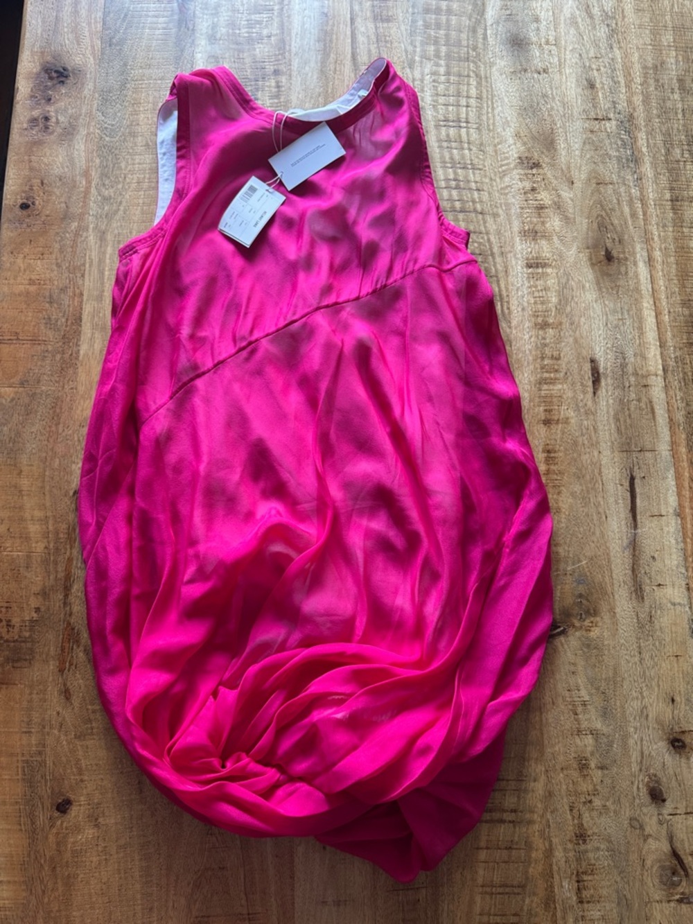 Helmut Lang Straight Bubble Hem Sleeveless Hot Pink 100% silk Shift Dress - Picture 7 of 8